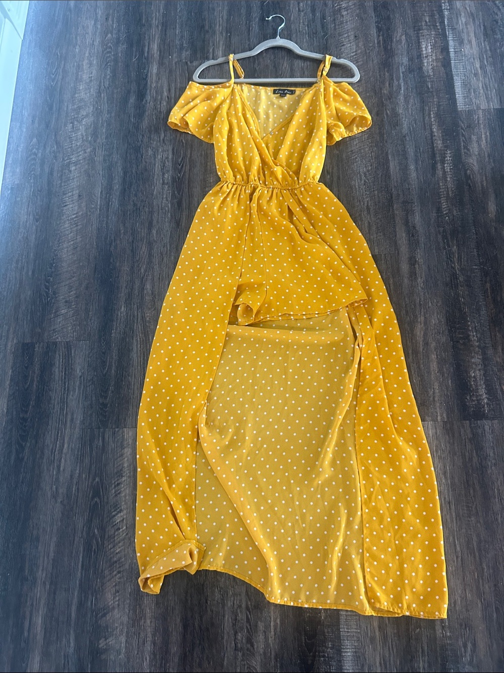 Love Tree Mustard Yellow Polka Dot High-Low Dress